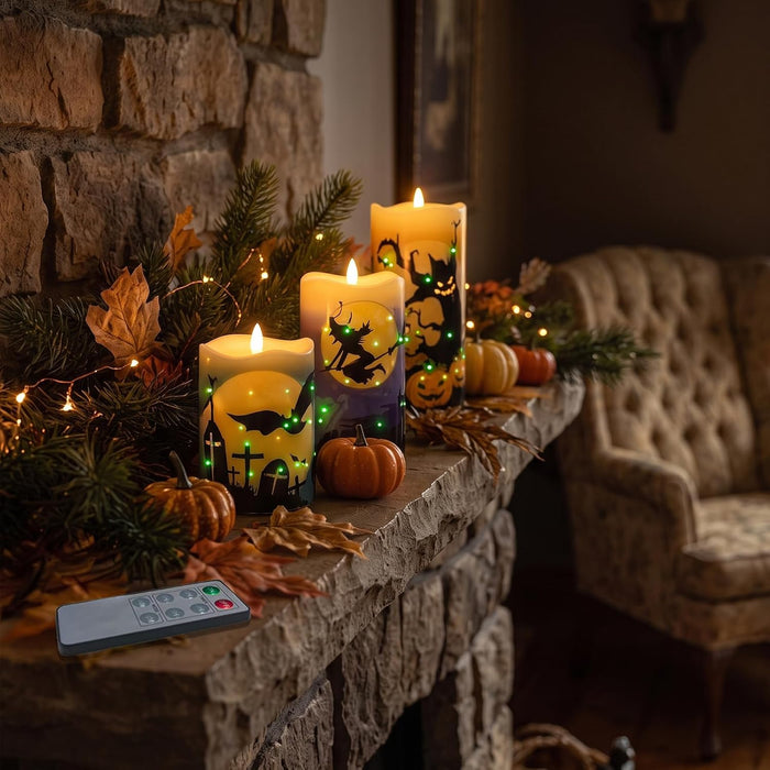 Halloween Flameless Candles, Battery Operated Candles with Remote