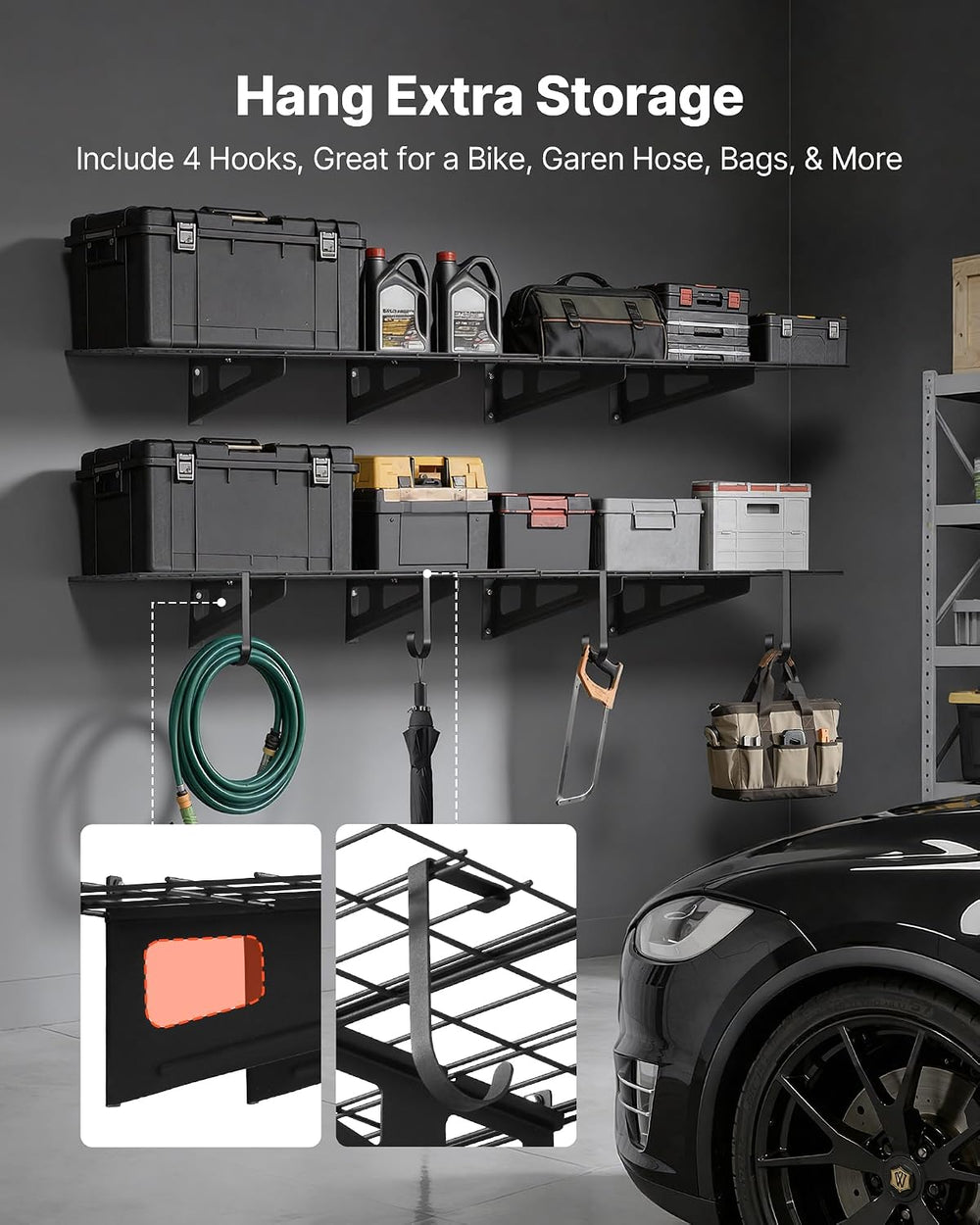 VEVOR 2-Pack Heavy Duty Garage Wall Shelving, 2 x 6 ft Steel Wall Mounted She...