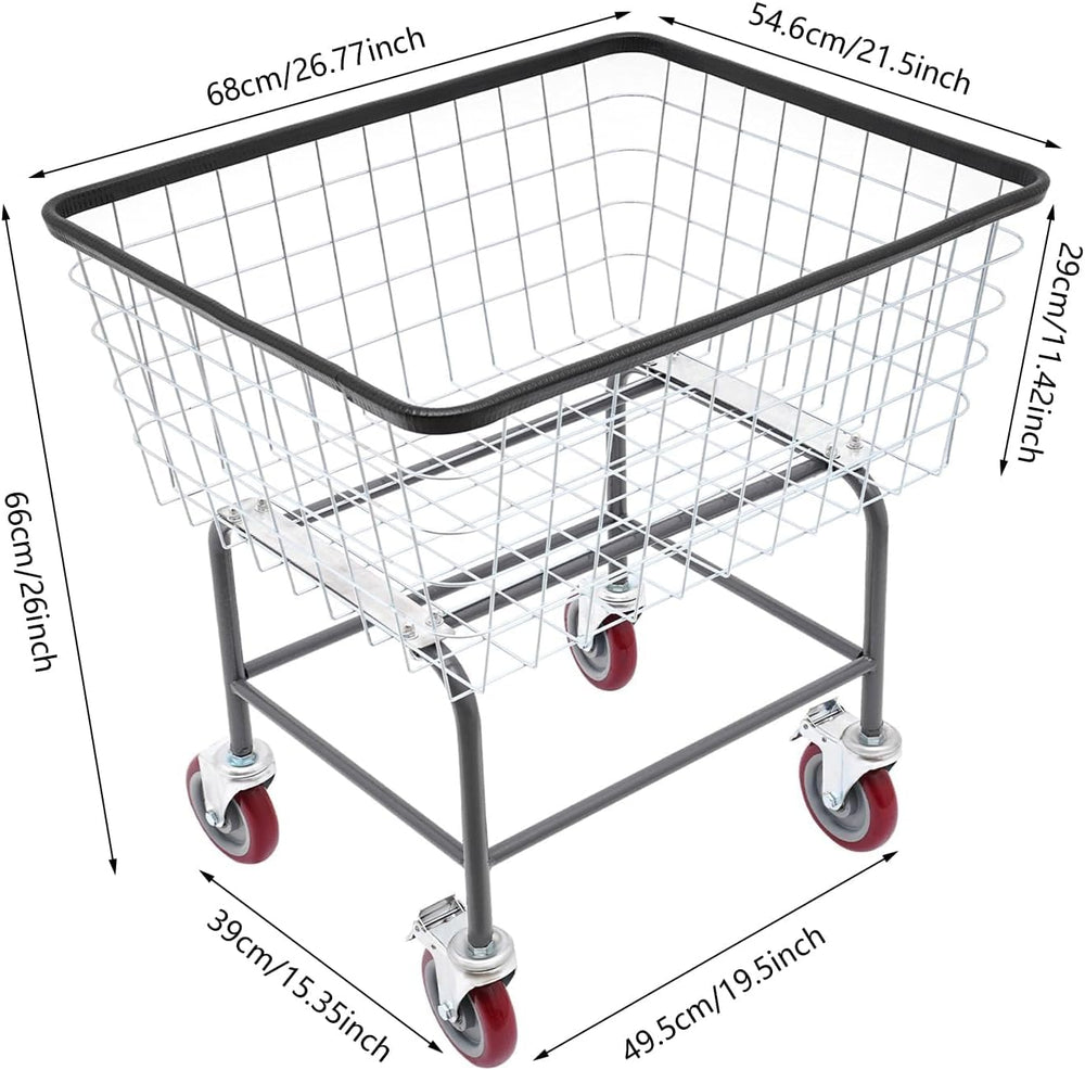 Heavy Duty Steel Wire Laundry Cart with Wheels, Rolling Laundry Basket Galvan...