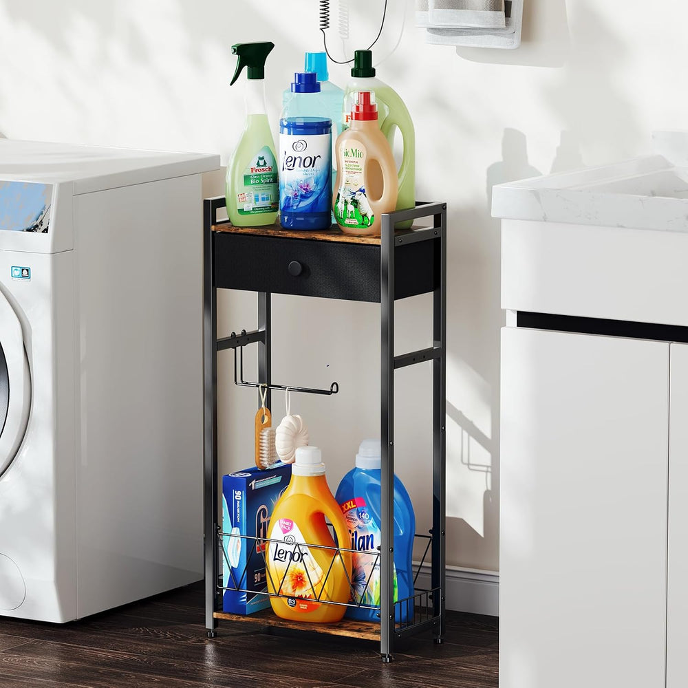 Freestanding Toilet Paper Holder Stand with Storage Drawer, Narrow Bathroom S...