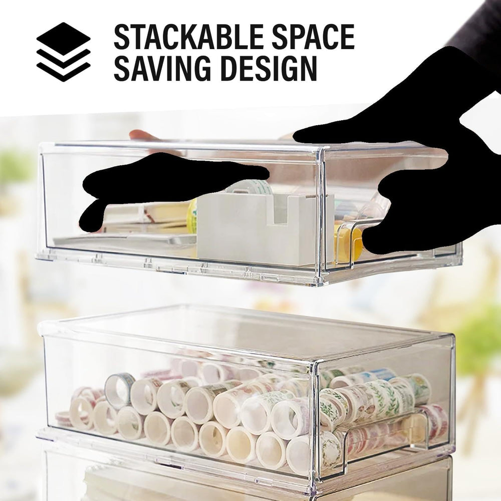 Clear Plastic Stackable Storage Drawers Bins, Perfect for Kitchen Pantry Orga...