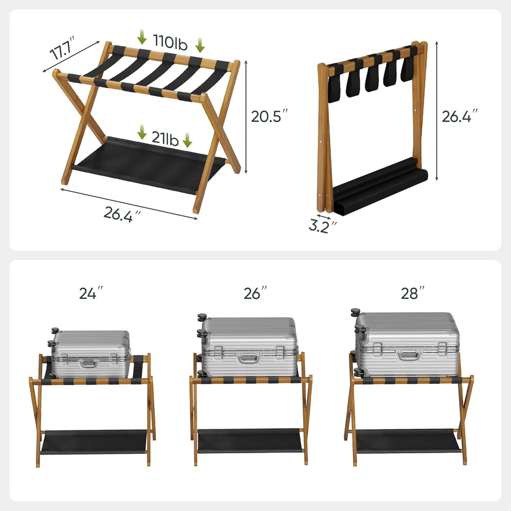 Luggage Rack, Folding Luggage Rack for Guest Room, Walnut Bamboo Suitcase Sta...