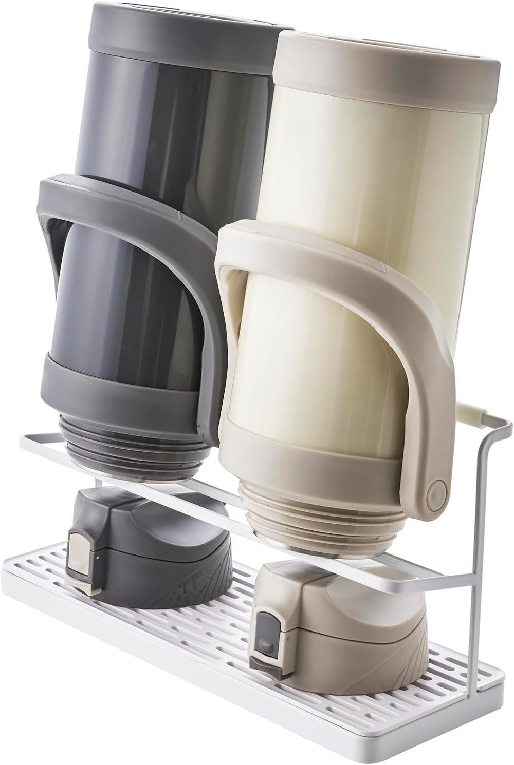 YAMAZAKI Home Two-Tier Bottle Drying Rack with Drainage Tray Stand, White