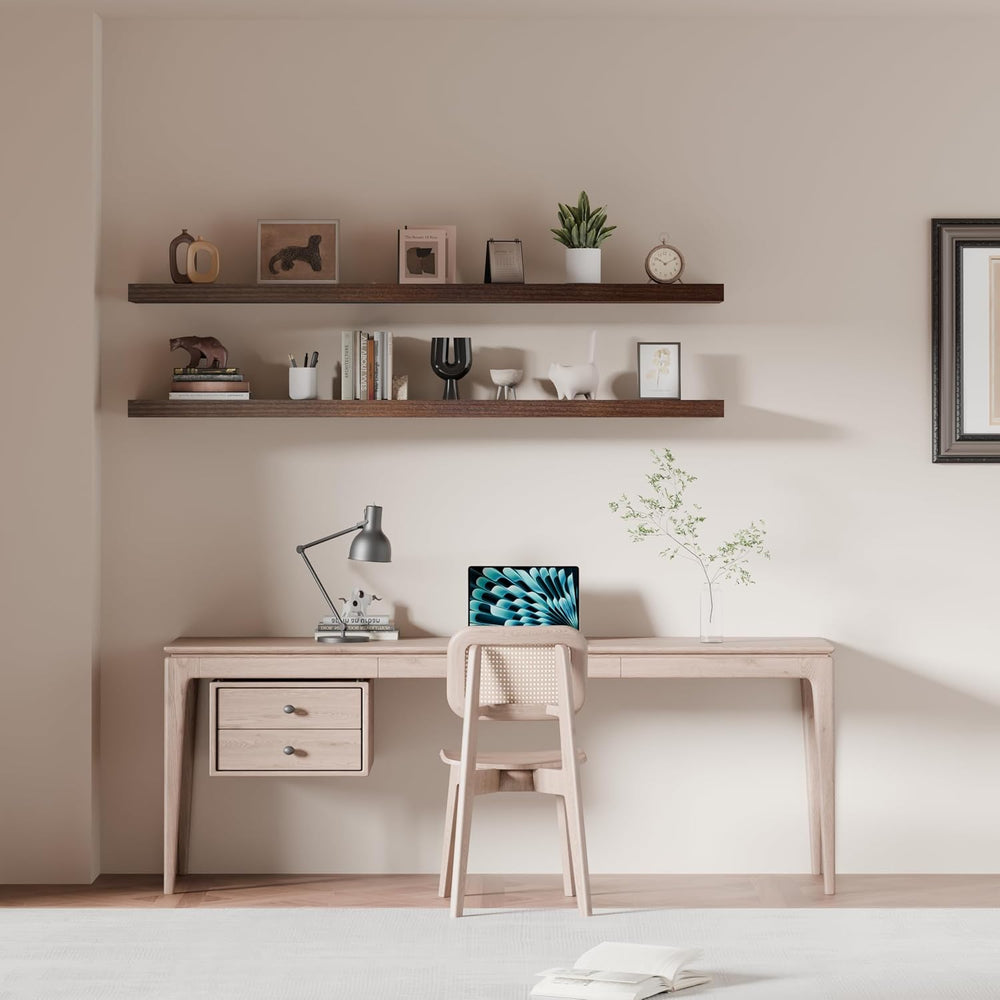 60 Inch Long Floating Shelves for Wall Set of 2, Solid Wood Walnut Floating S...