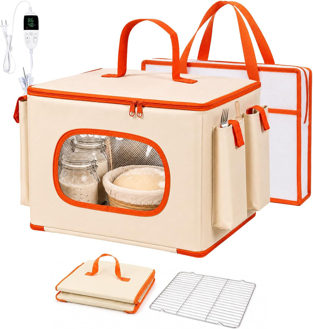 Foldable Bread Proofing Box with Temp Control, 3 Side Pockets &Front Window