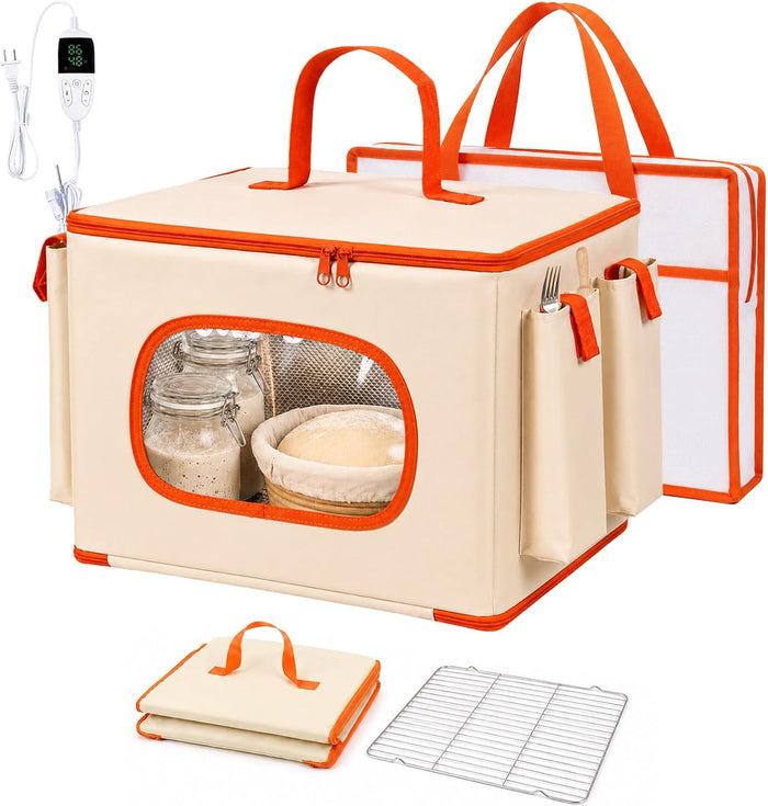 Foldable Bread Proofing Box with Temp Control, 3 Side Pockets &Front Window