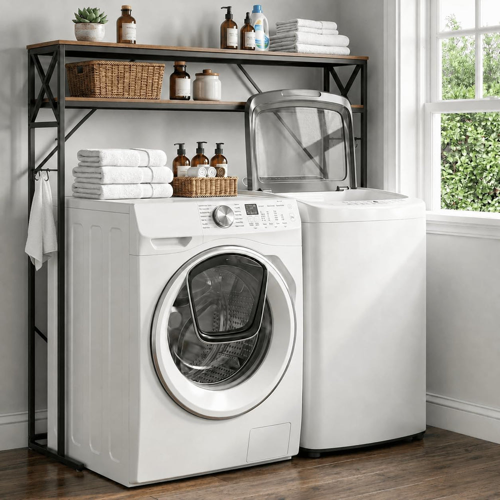 Laundry Over The Washer and Dryer Storage Shelf, 2 Tiers Laundry Room Freesta...