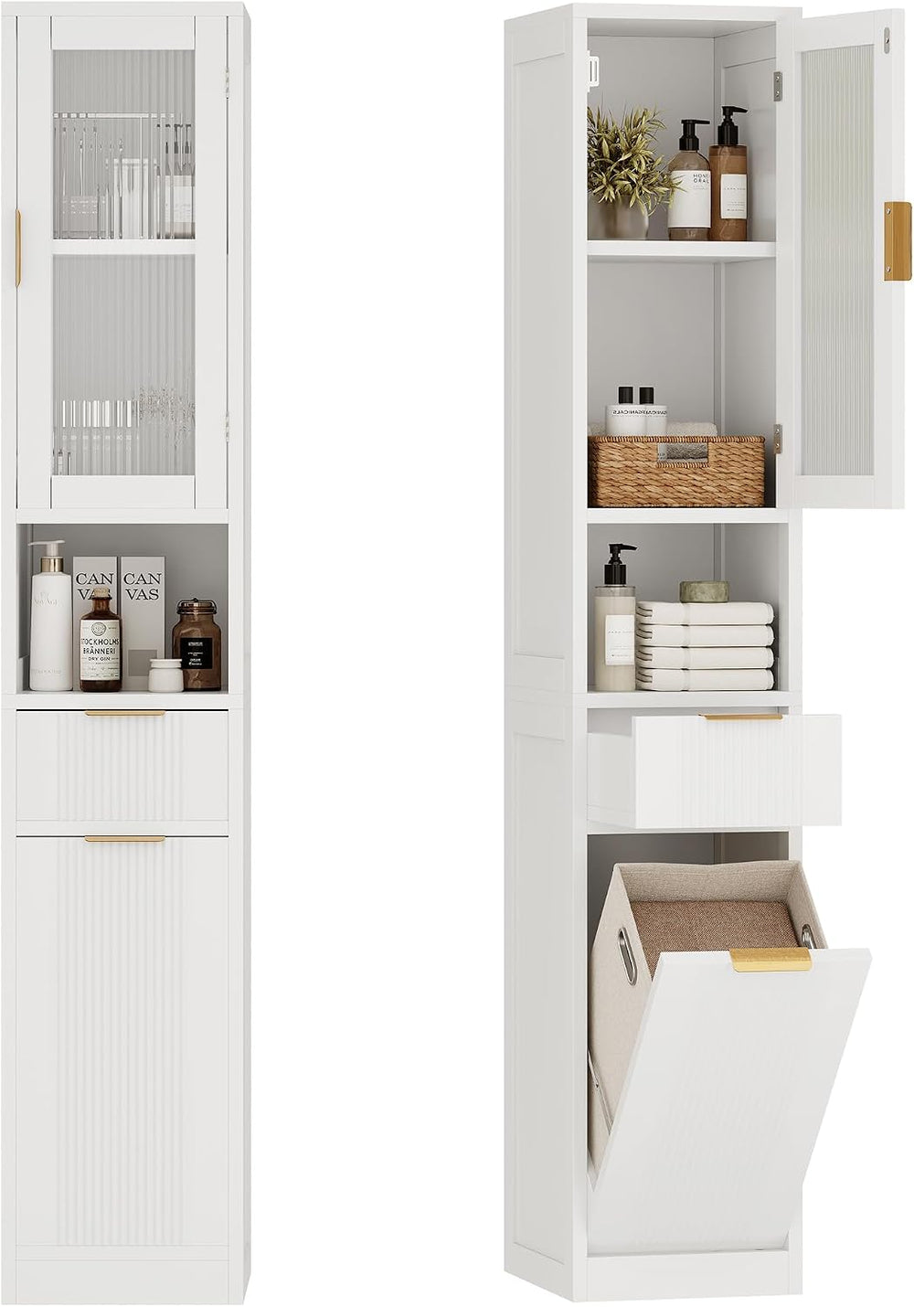 Einhomn 67" Tall Bathroom Storage Cabinet with Removable Laundry Basket ...