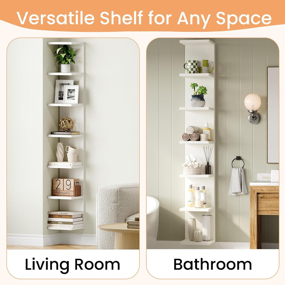 upsimples 7-Tier Floating Wall Shelf, White Vertical Vanity Decor Shelves