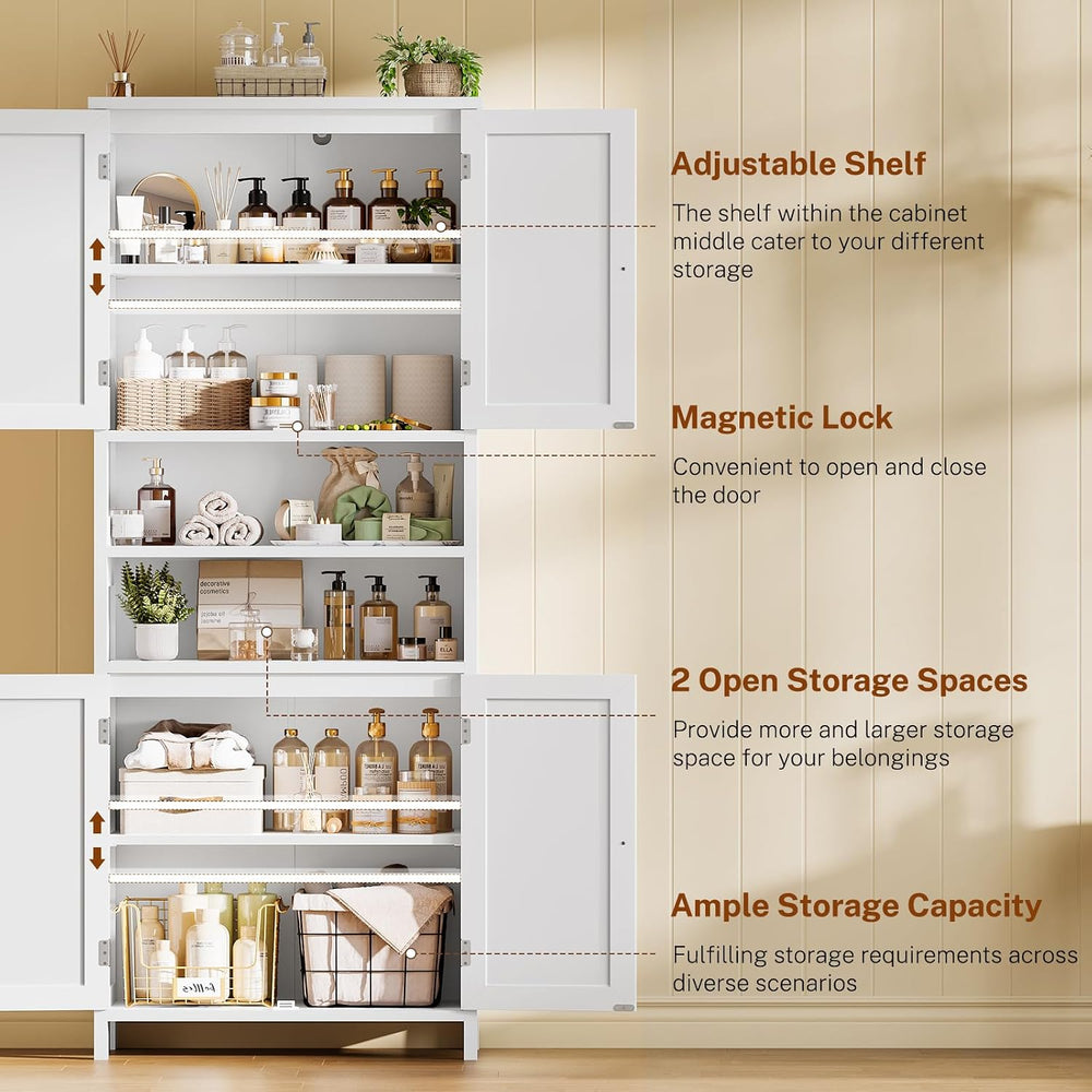 TEENFON 66.9" H Tall Bathroom Storage Cabinet with 4 Doors & 2 Open ...