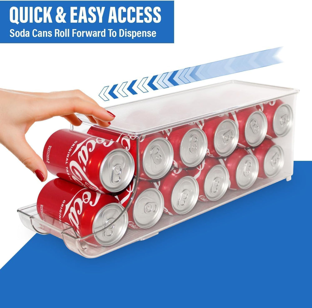 Soda Can Organizer with Lids, Stackable Soda Can Dispenser for Refrigerator, ...