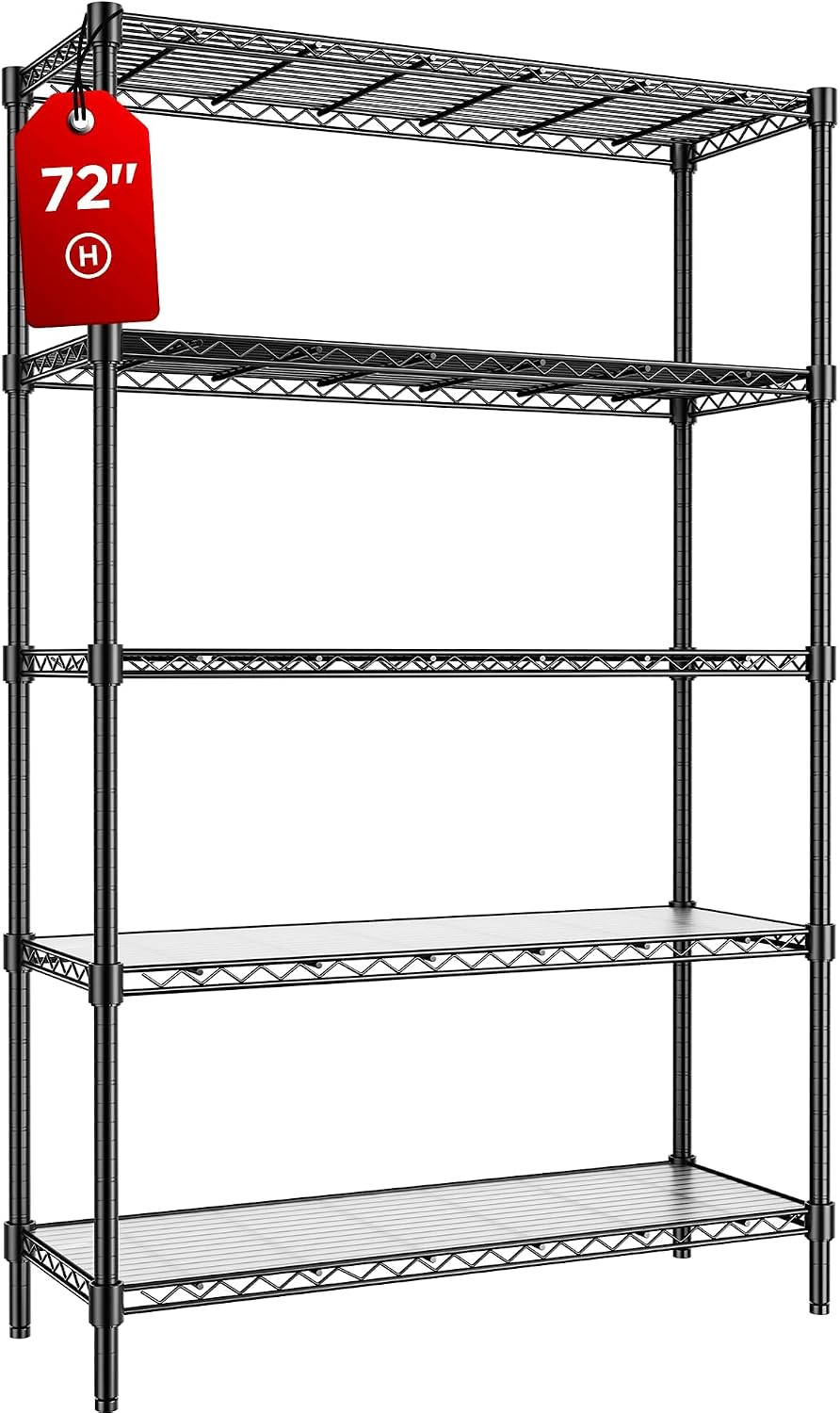45" W Storage Shelves 5 Tier Wire Shelving, Adjustable Metal Shelving Un...