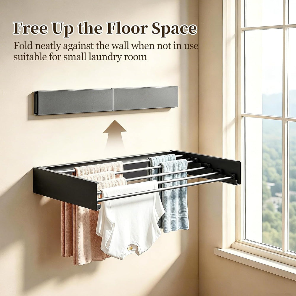 Wall Mounted Foldable Clothes Drying Rack Carbon Steel 5 Rods, Space-Saving L...