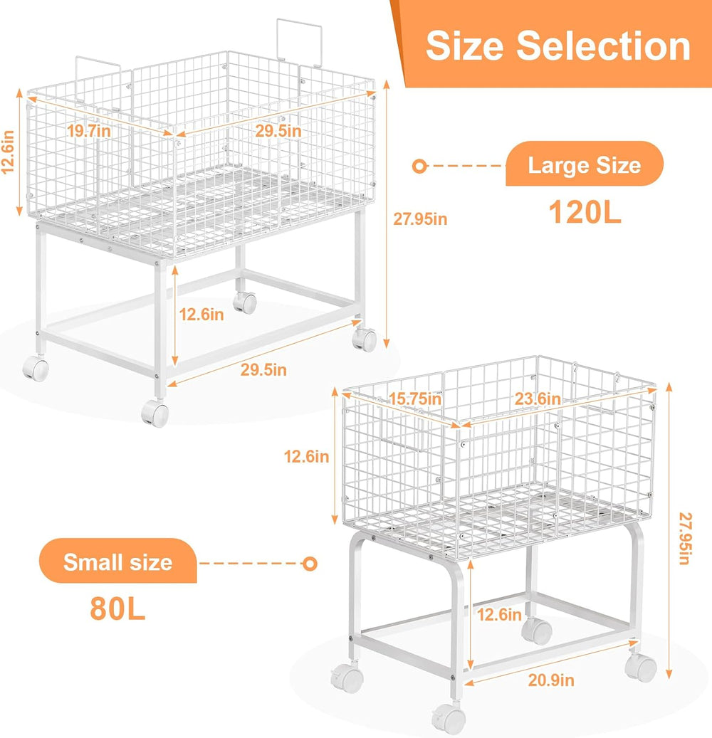 Large Rolling Laundry Basket Cart,Wire Laundry Hamper Cart with Handle and Wh...