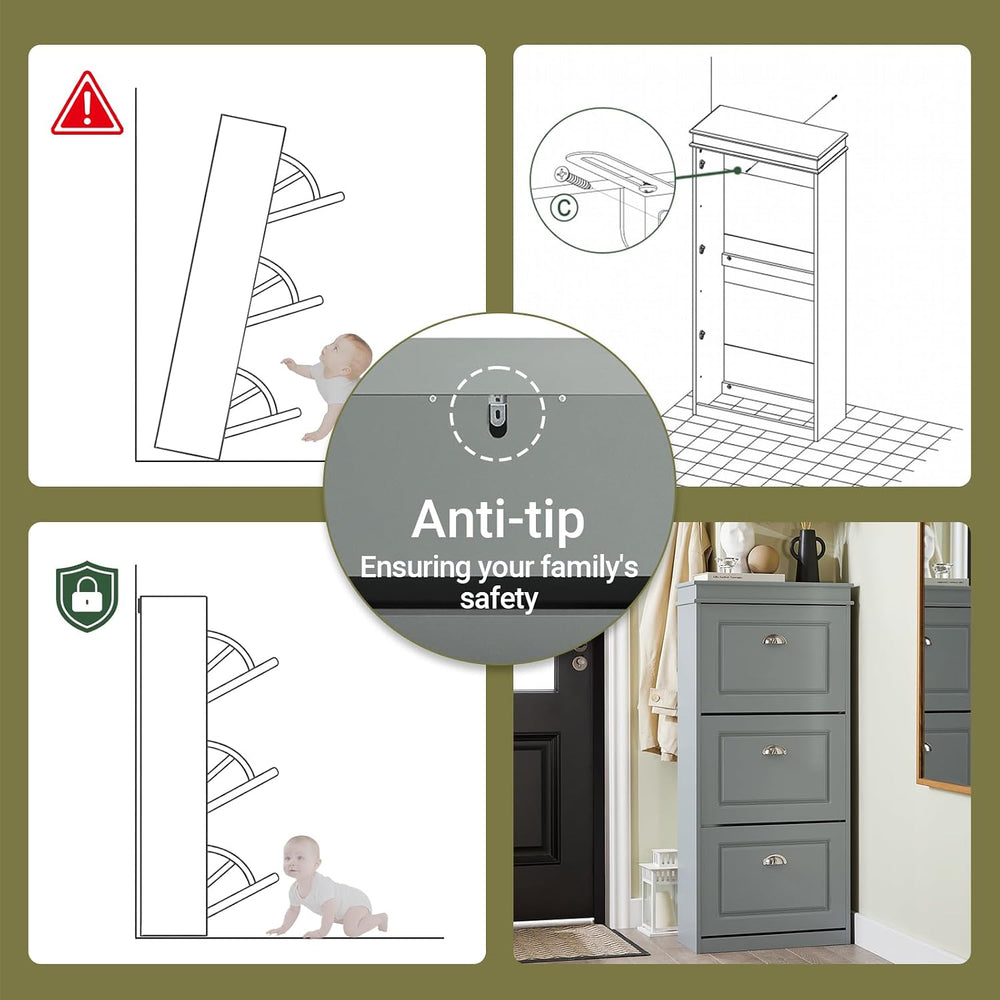 Haotian FSR94-HG, Grey Shoe Storage Cabinet with 3 Flip Drawers, Freestanding...
