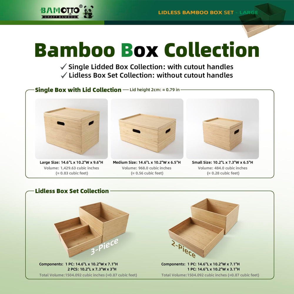 BAMOTTO CRAFTBAMBOO 3-Piece Bamboo Storage Box Set Stackable Organizer