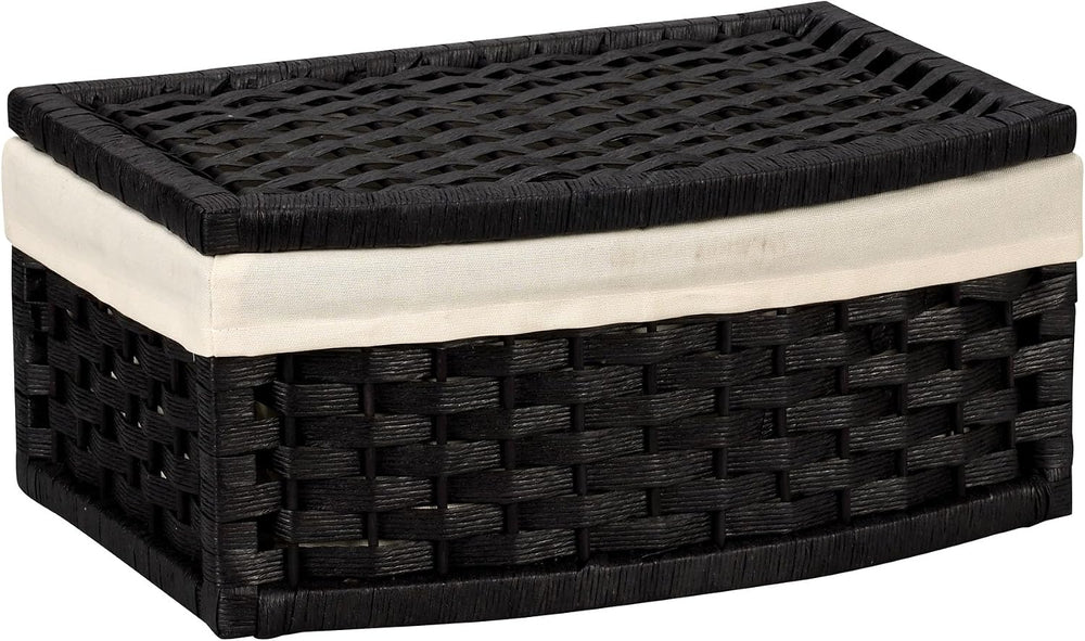 Household Essentials Hand-Woven Paper Rope Basket with Lid and Liner, Black S...