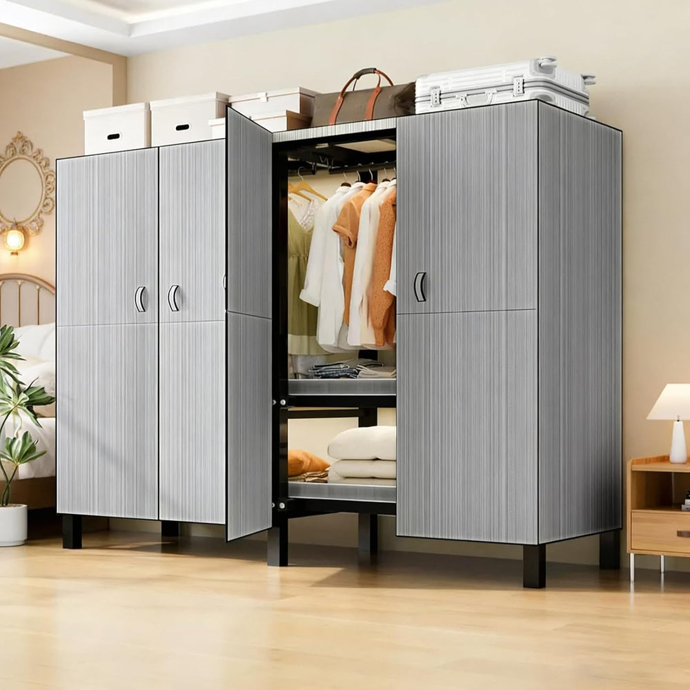59.1in Gray Heavy Duty Covered Clothes Rack with Magnetic Door 1500lbs