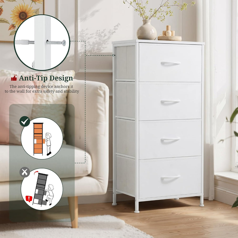 4 Drawers Dresser for Bedroom Fabric Storage Tower with Wooden Top