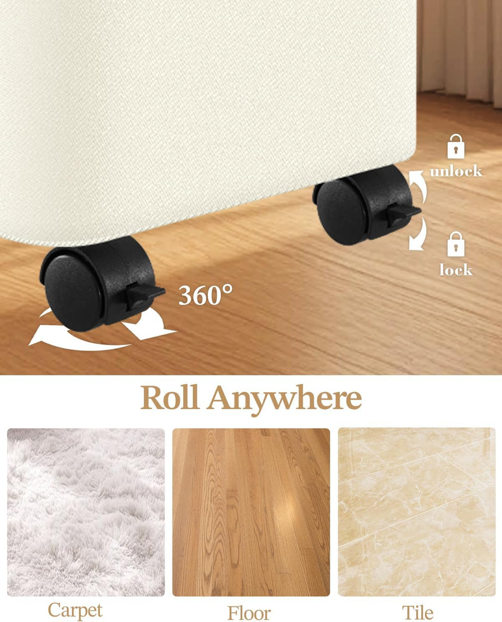 Laundry Basket with Wheels, 110L Large Rolling Laundry Hamper for Dorm