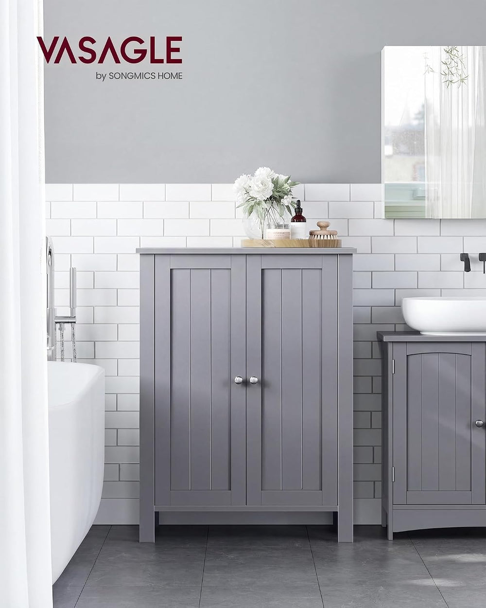 VASAGLE Bathroom Floor Storage Cabinet,2 Adjustable Shelves,Dove Gray