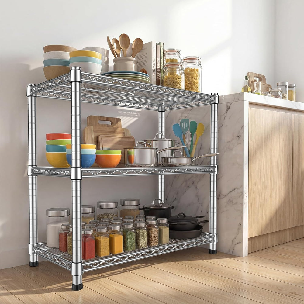 3-Shelf Metal Wire Shelving Unit Adjustable Metal Shelf Heavy-Duty Steel Stor...