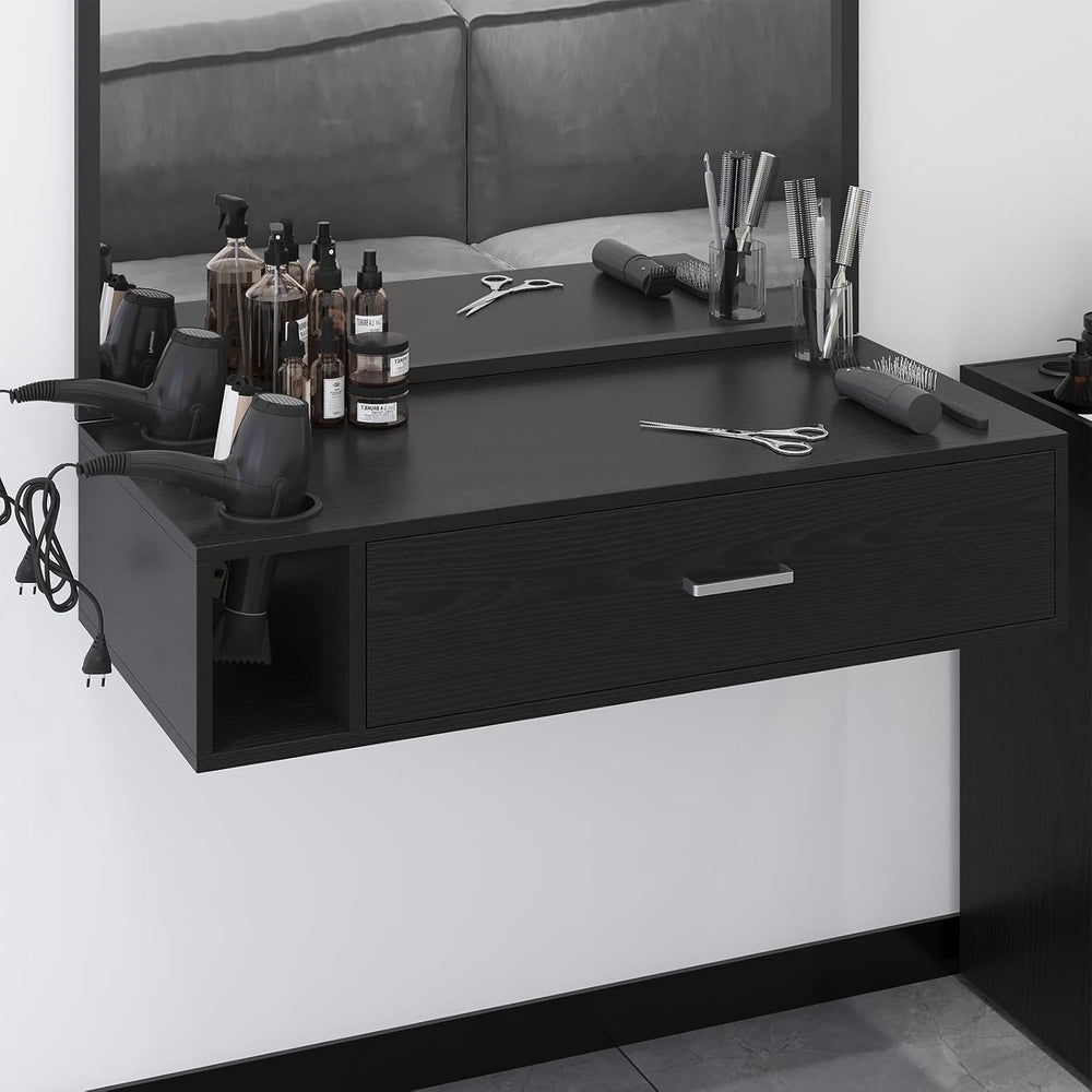 4ever2buy Wall Mount Salon Station, Black Barber Station Organizer with Drawe...