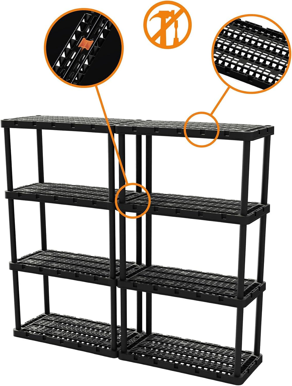 Gracious Living 3 Pack Heavy-Duty Storage Shelves, Knect-A-Shelf 4-Shelf Vent...