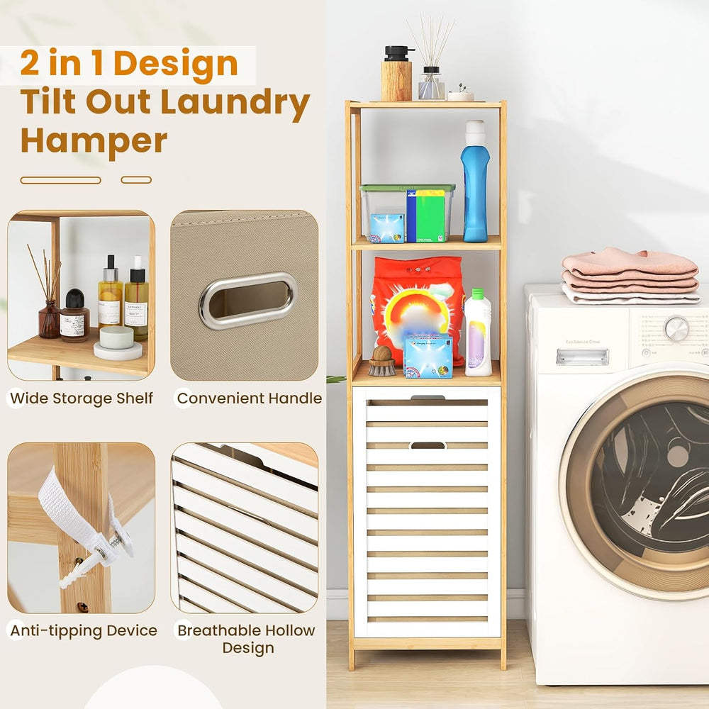 GOFLAME Tilt Out Laundry Hamper with 3-Tier Storage Shelves, 51” Tall Bathroo...