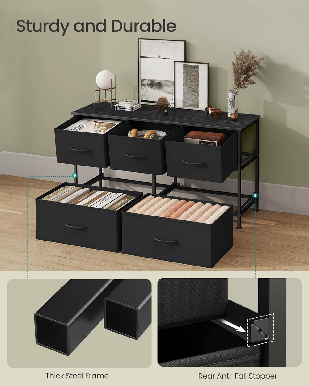 SONGMICS Dresser for Bedroom, Wide Dresser with 5 Fabric Drawers