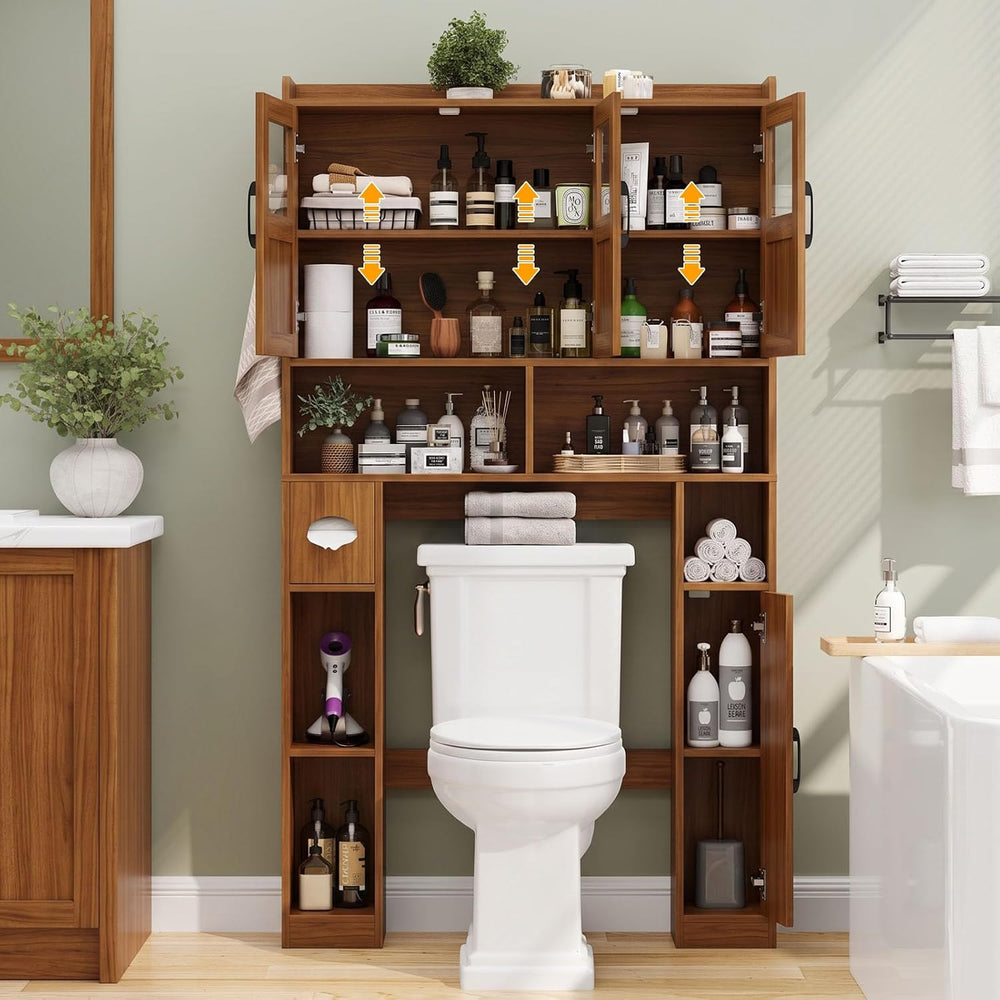 Vabches Farmhouse Over The Toilet Cabinet with 3 Acrylic Doors,Walnut