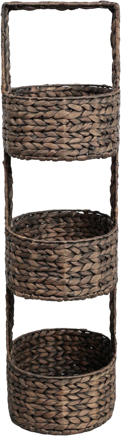 happimess Riverbend 3-Tier Water Hyacinth Storage Tower 35.5", Brown