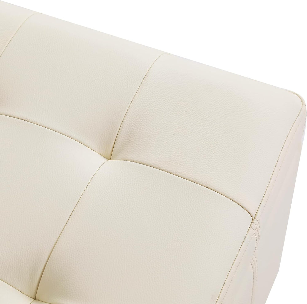 Adeco Faux Leather Storage Ottoman with Hinged Lid, 17.5 Inch High Cream Whit...