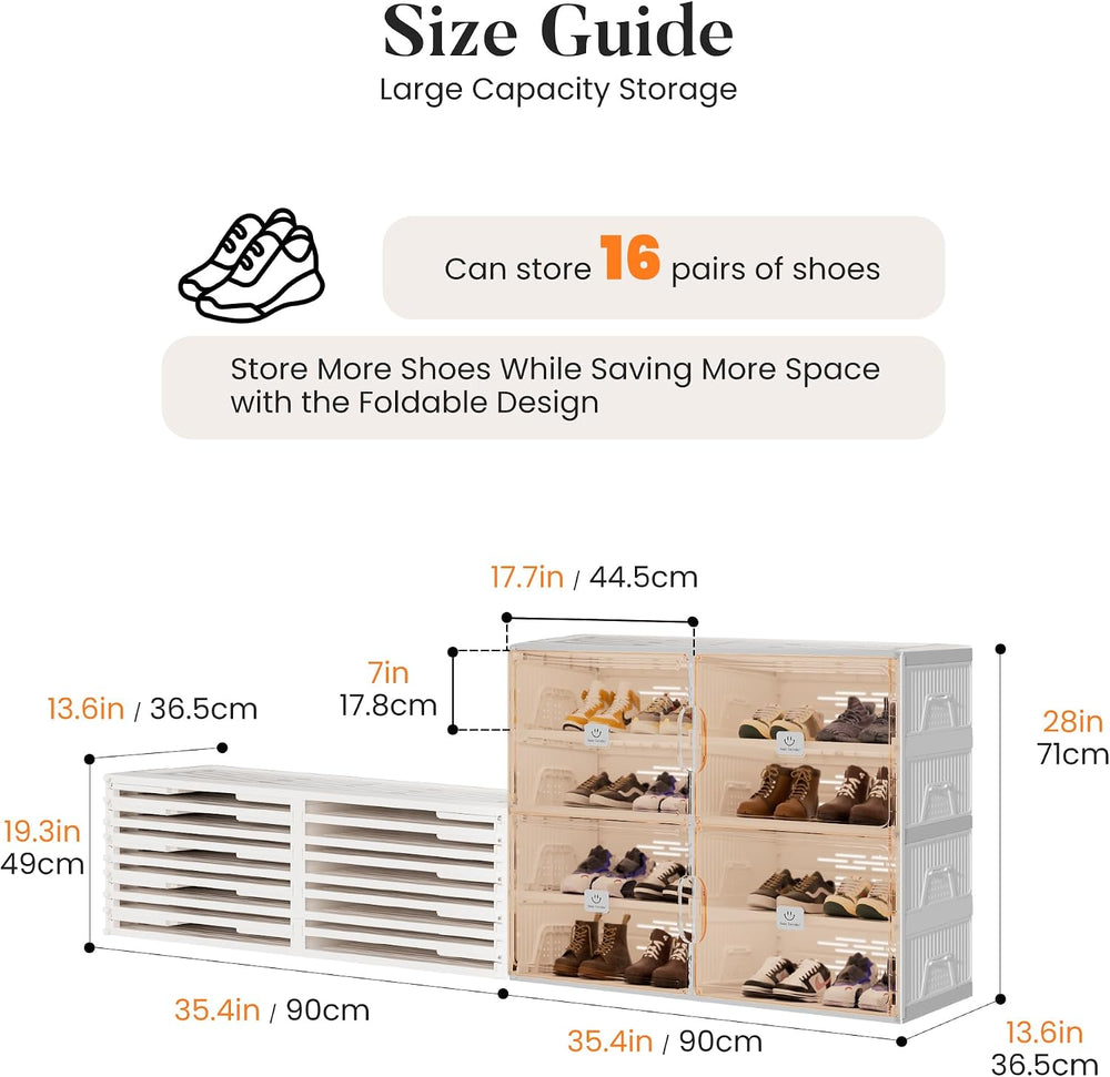 Foldable Shoe Organizer Storage Cabinet with Clear Magnetic Doors, Stackable ...
