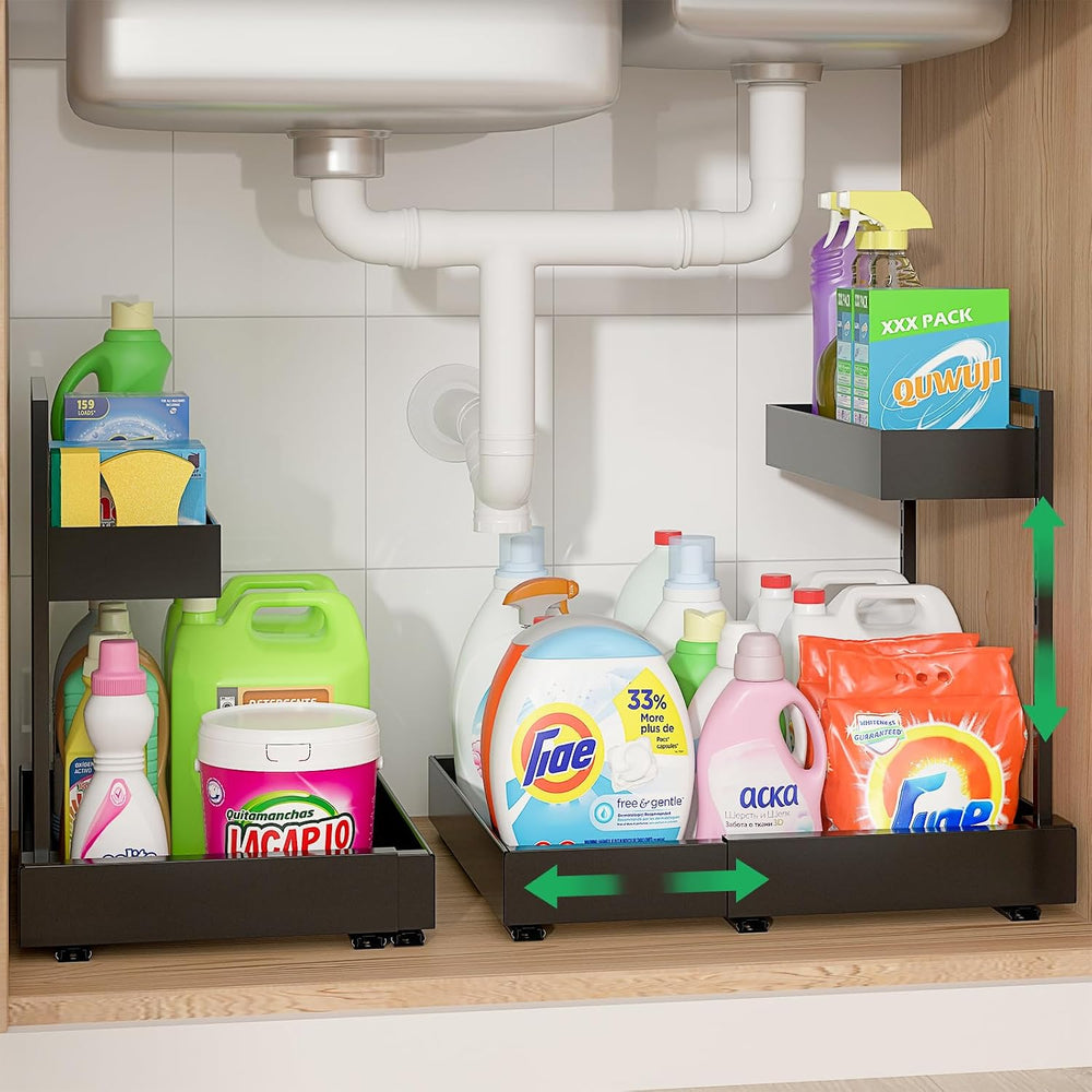 REALINN Under Sink Organizer, L-Shaped Pull Out Cabinet Rack for Kitchen
