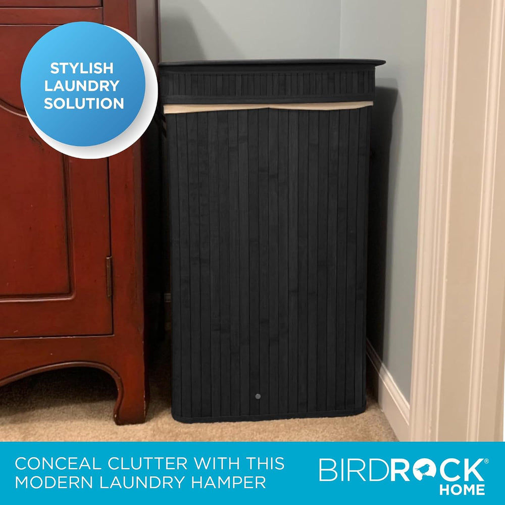 BIRDROCK HOME Square Laundry Hamper with Lid and Cloth Liner, Medium Basket w...