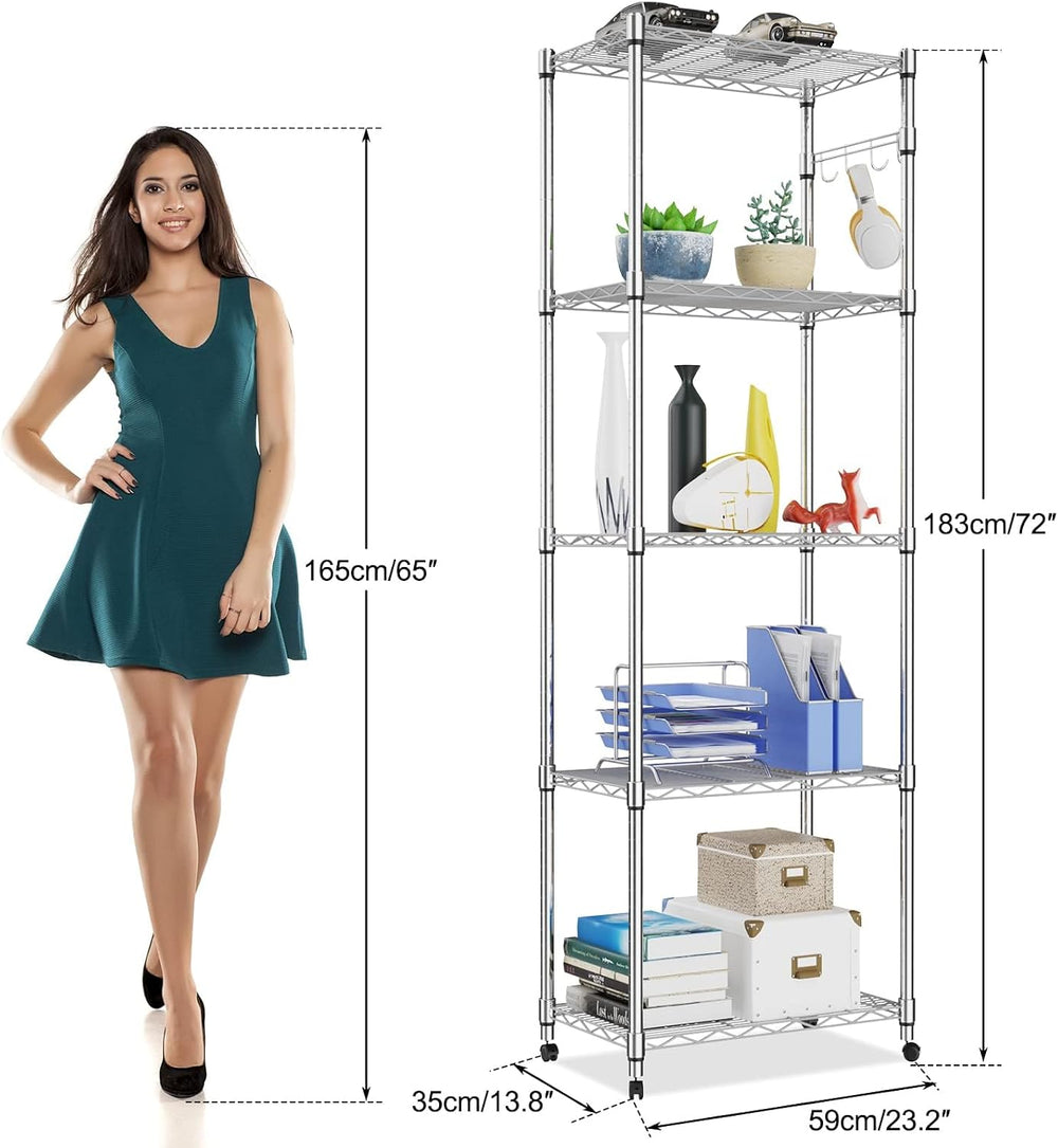 Homdox 5 Tier Steel Wire Shelving Unit on Wheels,Chrome Shelves for Garage Ki...