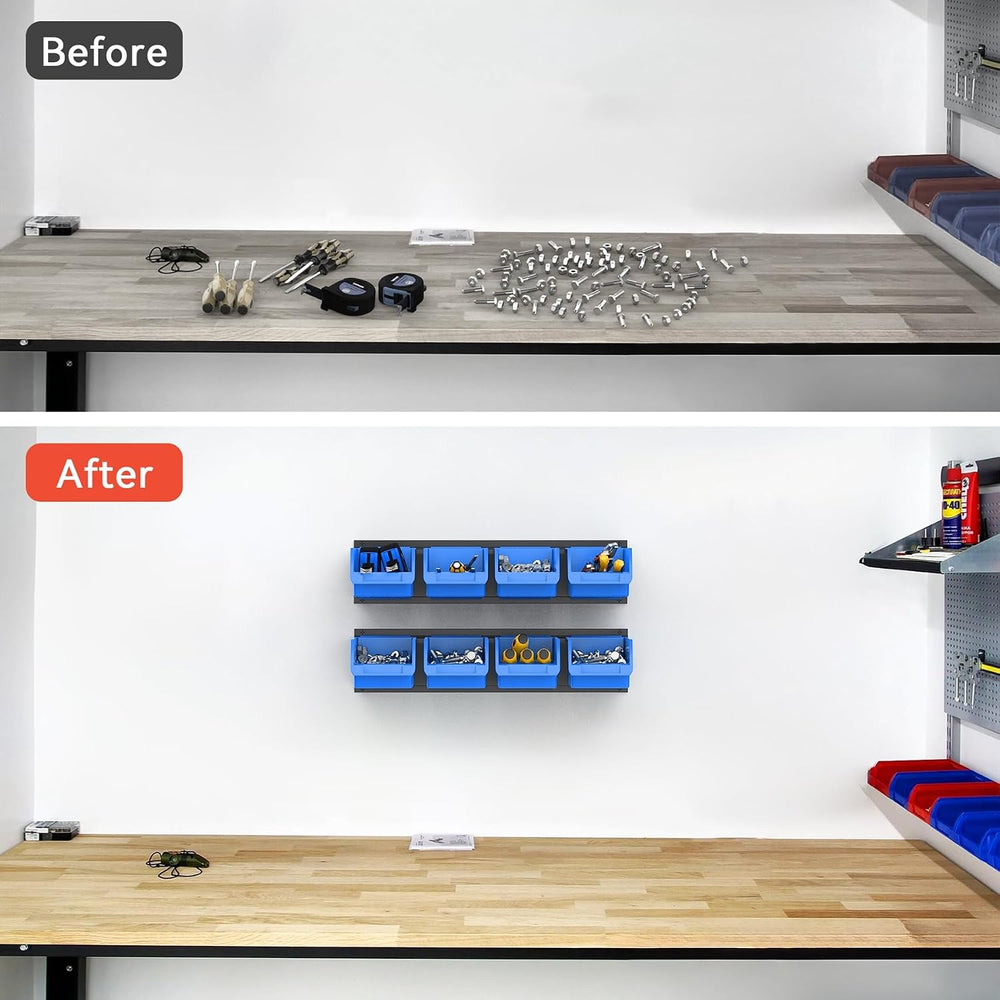 TORACK Wall-Mounted Storage Bins, 16 Plastic Bins for Tools Organization