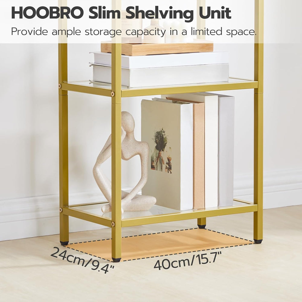 HOOBRO 5-Tier Gold Shelf, Narrow Book Shelf, Display Cabinet with Glass Bookc...