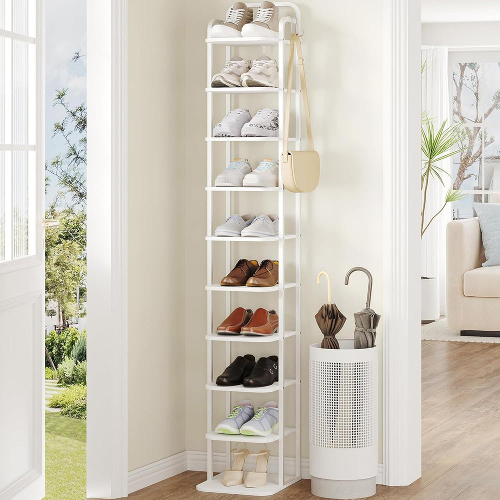 Hzuaneri 10 Tiers Vertical Shoe Rack, Narrow Shoe Tower, Tall Shoes Shelf wit...