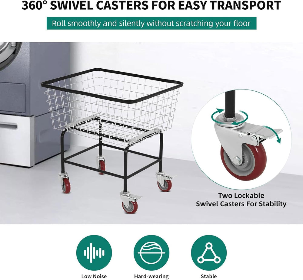 Rolling Laundry Cart with Wheels Holds 4 Washer Loads, Durable Steel