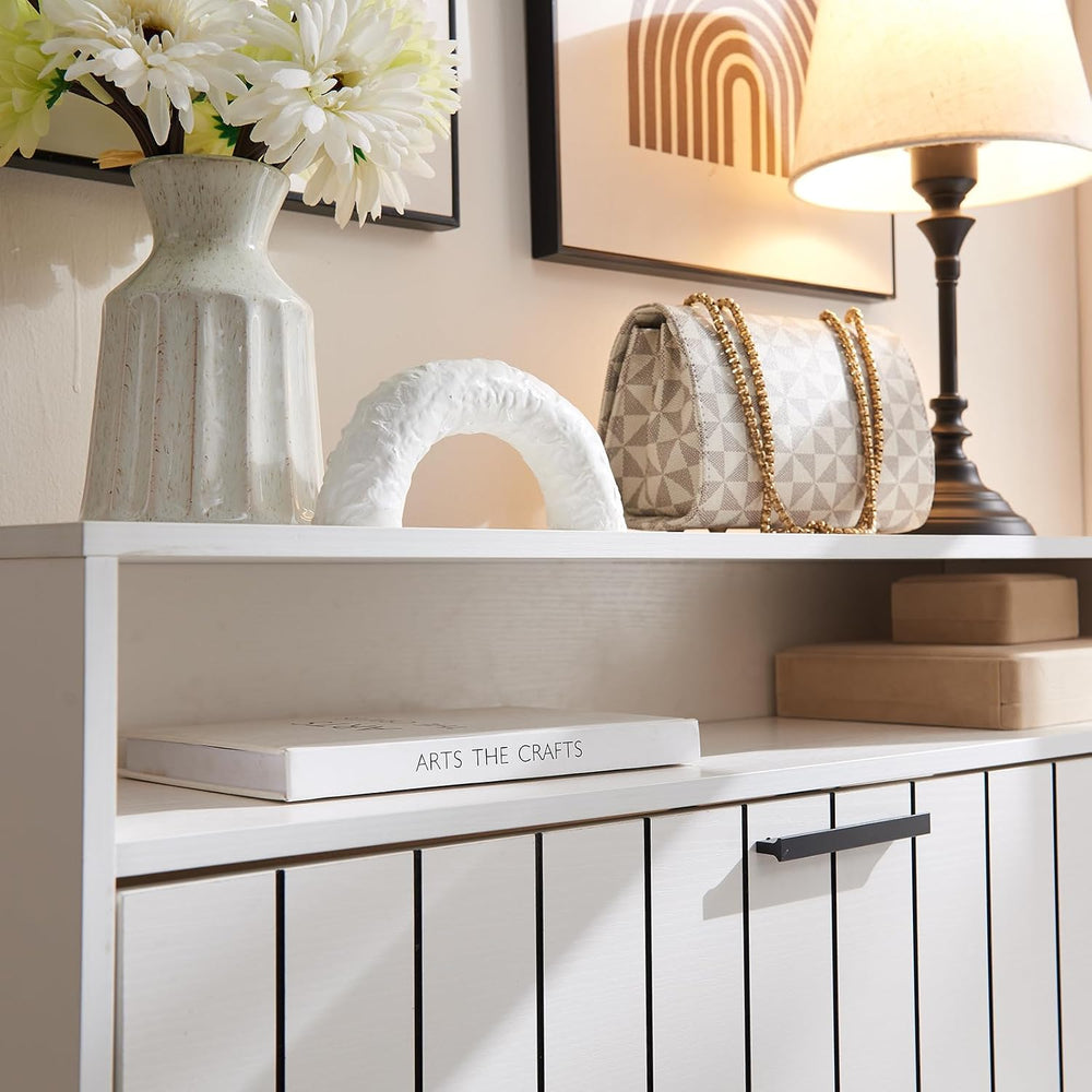 Narrow Shoe Storage Cabinet with Flip Drawers Wooden Organizer Drawer and Ope...