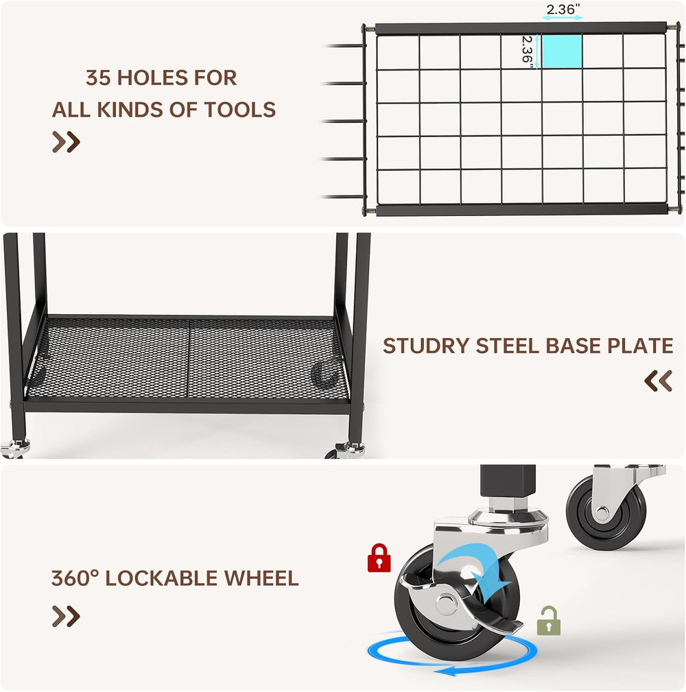 Hadulcet Garden Tool Organizer, Metal Garage Organization and Storage with Lo...