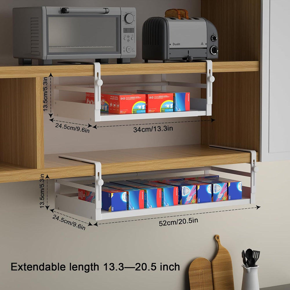 AmonHouseware 2Pack Expandable Under Shelf Storage Basket Organizer,White