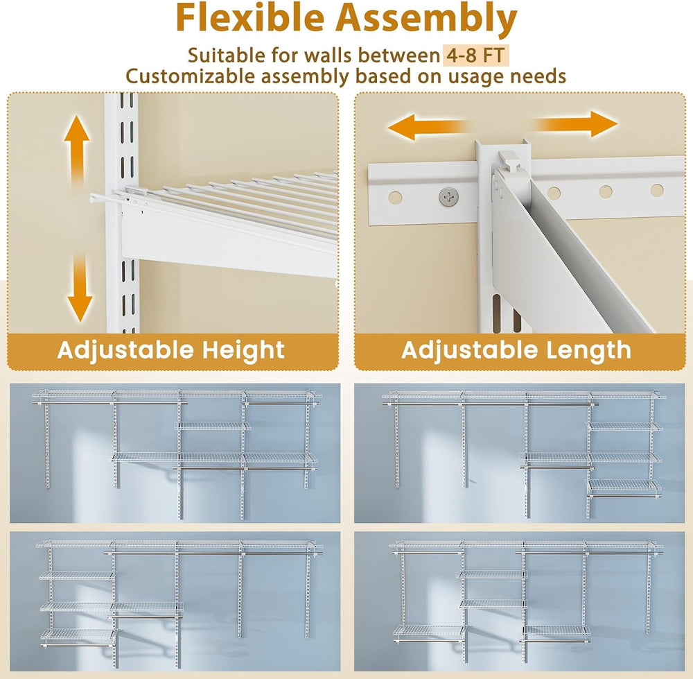 Tangkula 4 to 8 FT Custom Closet System, Wall Mounted Closet with Hanging Rod...
