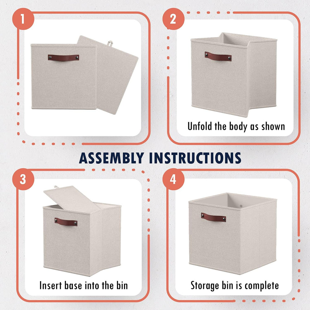 Ornavo Home 11x11 Foldable Fabric Storage Cube Bins, 6 Pack, Beige
