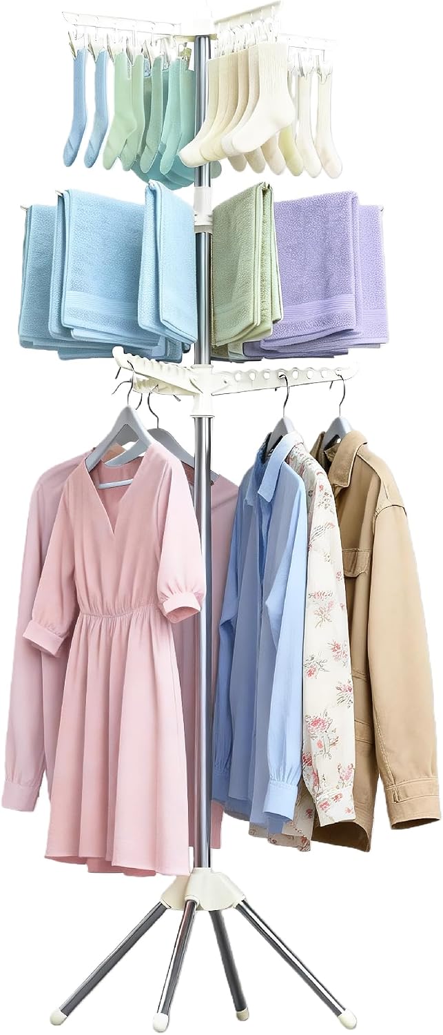 Beaudaily Clothes Drying Rack, Foldable 79.5-Inch Laundry Drying Rack,3 Tie, ...