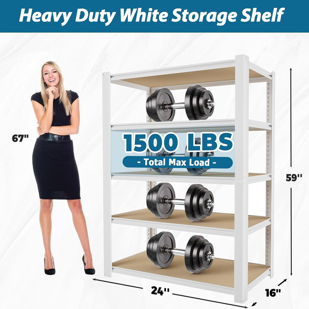 PrimeZone 24"W x 16"D x 59"H Closet Storage Shelves, 5-Tier Me...