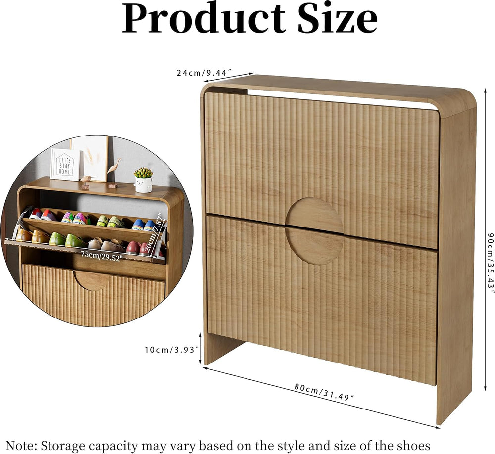 Narrow Shoe Cabinet for Entryway, Fluted Entry Way Shoe Storage Cabinet with ...