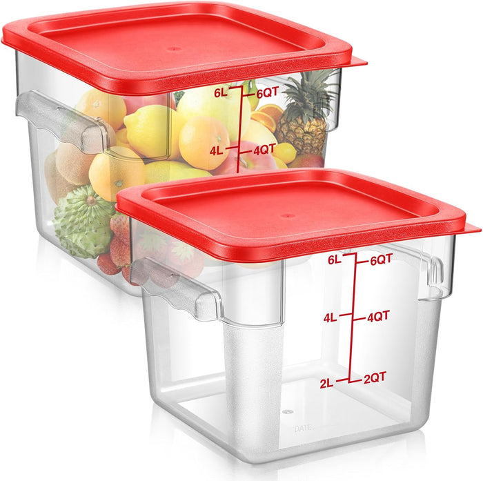 Suclain 2 Pcs Square Clear Food Storage Container with Lid, Red, 6 Qt